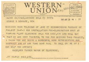 Project Approval for Pre-Clorination Unit at Pumping Plant in Claremore, 1945-06-27