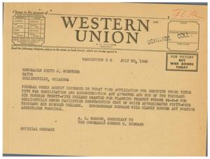 Federal Works Agency Approval for Collinsville Sewer Facilities Construction, 1945-07-20