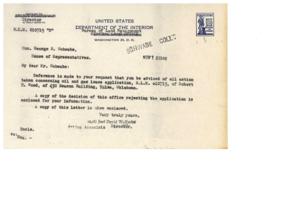 Letter Regarding Oil and Gas Lease Application B.L.M. 010719, 1945-01-01 - 1946-12-31