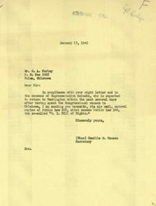 Correspondence Regarding the Amendment of the G.I. Bill of Rights, 1946-01-17