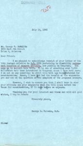 Correspondence on Disability Retirement Benefits Legislation for Reserve Officers, 1946-07-16