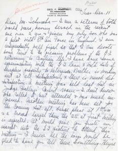 Veteran&#39;s Letter to Geo. F. Schwabe Regarding Post-War Issues and Proposed Meeting, 1945-01-01 - 1946-12-31