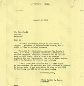 Correspondence Regarding the Homestead Bill for Oklahoma Veterans, 1946-01-14