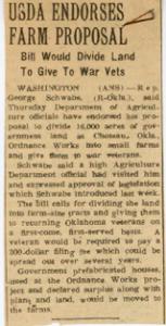 USDA Supports Proposal to Allocate Land to War Veterans, 1945-01-01 - 1945-12-31