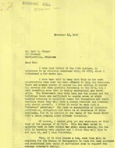 Correspondence Regarding Proposed Veterans Homestead Bill, HR 4589, 1945-11-23