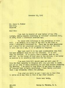 Correspondence Regarding Veteran Homestead Bill HR 4589, 1945-11-21