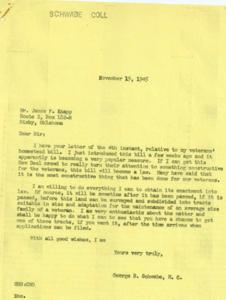 Correspondence Regarding Veteran Homestead Bill and Land Allocation for War Veterans, 1945-11-14