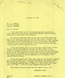 Correspondence Between George B. Schwabe and P. A. McNeal Regarding Veteran Land Bill Proposal, 1945-11-19