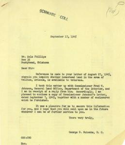 Correspondence Regarding Veteran Homesteading Opportunities in Wellton, Arizona, 1944-09-27