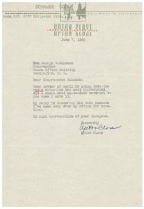 1945 Correspondence between Upton Close and Congressman George B. Schwabe Regarding Radio Situation, 1945-06-07