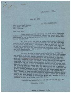 ["The document is a series of correspondence between George B. Schwabe and Mrs. Charles Hope, discussing the possibility of bringing Mrs. Hope's mother from Germany to the United States. Schwabe explains that there are a few vacant quota numbers available for German immigrants, but the process is complex and requires careful navigation of regulations and paperwork. He provides Mrs. Hope with the necessary forms and suggests she seek local assistance in completing the application. Mrs. Hope is urged to ensure she is a United States citizen and provide all required documentation for her mother's immigration process."]