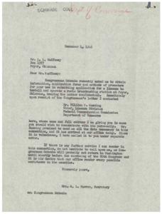 Confidential Assistance in Obtaining a Broadcasting License, 1946-11-27