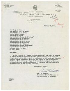 Resolution Regarding Naval Air Technical Training Center Adjacent to University of Oklahoma, 1946-02-07