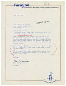 Gratitude for Assistance: Letter to Hon. George B. Schwabe, 1946-05-17