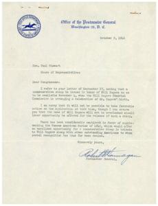 Commemorative Stamp Request for Will Rogers Denied, 1946-09-24