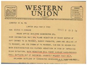 URGENT APPEAL: OPA&#39;s Proposed Sugar Quota Reduction, 1945-01-01 - 1946-12-31