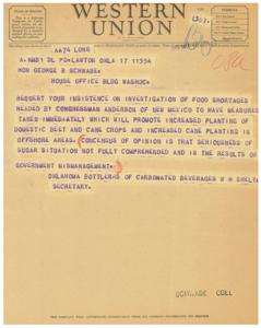 Request for Investigation and Action on Food Shortages by Congressman Anderson, 1945-01-01 - 1946-12-31