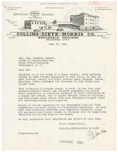 Urgent Appeal for Assistance in Sugar Shortage Crisis in Oklahoma, 1945-06-30