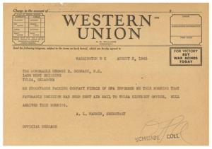 Urgent Telegram Regarding Stockyards Packing Company Approval, 1945-07-27