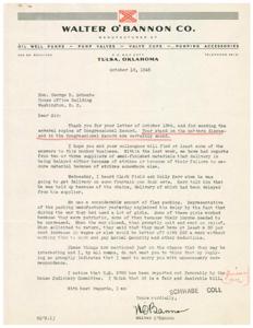 Letter to Hon. George B. Schwabe Regarding Production Delays in Manufacturing Industry, 1945-10-19