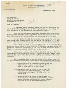 Understanding the Policy of Cost Absorption: A Letter to Congress, 1945-11-28