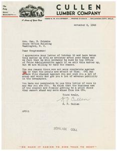 Standing Up to the Office of Price Administration: A Letter from Cullen Lumber Company, 1945-11-06