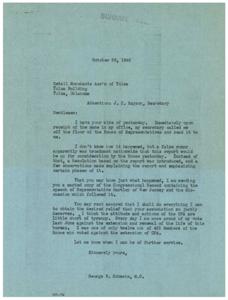 False Rumor and Congressional Response: A Letter from George B. Schwabe, M.C., 1945-10-26