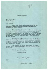 Protesting Food Order: A Letter from George B. Schwabe, M.C., 1946-02-13