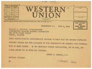 Official Telegram Regarding Electric Line Construction Allocation, 1945-07-03