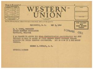 Important Telegram Regarding Loan Approval for Indian Electric Cooperative, 1946-05-09