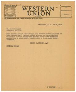 Telegram Approval: Loan for Indian Electric Cooperative, 1946-05-09