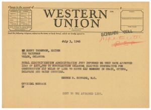 Official Message: Approval of Loan for Northeastern Oklahoma Electric Cooperative, 1946-07-03