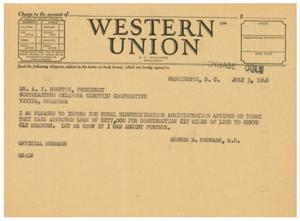 Important Telegram Regarding Approved Loan for Rural Electrification, 1946-07-03