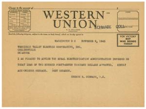 Urgent Telegram Regarding Loan Approval for Verdigris Valley Electric Cooperative, Inc., 1945-11-02