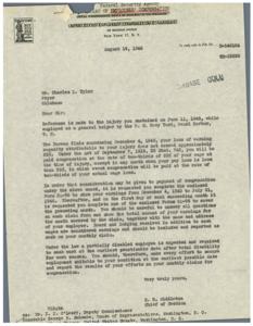 ["The document is a series of correspondence regarding a claim for compensation by Charles L. Tyler, who was injured while working for the United States Navy Yard. The documents discuss the status of the claim, efforts to expedite the process, concerns about delays in receiving a report from a doctor, and the need for prompt action to ensure that Tyler receives the compensation he is entitled to."]