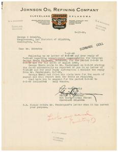 ["George A. Mandelman of Johnson Oil Refining Company in Cleveland, Oklahoma is inquiring about unemployment compensation for Corporal George Erwin Mandelman. The Oklahoma Employment Security Commission explains the process for receiving benefits under the Servicemen's Readjustment Act, stating that claims must be filed in accordance with regulations in order to receive payments. They advise George Erwin to file an initial claim with their representative in Cleveland."]