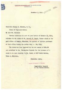 Payment Approval for Mr. Russell P. Cecil&#39;s Claim, 1946-10-12