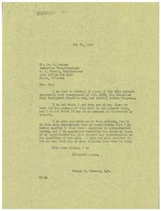 ["The document is a letter from Don S. Bowers of W.C. Norris, Manufacturer expressing disapproval of H.R. 2232, the Fair Employment Practice Act, to Congressman George B. Schwabe. Bowers believes the legislation will create discord, cause unemployment, and discourage individual enterprise. He urges Schwabe to carefully consider the implications and work to defeat the bill. Schwabe responds by thanking Bowers for his input and stating that he cannot support the bill in its current form."]