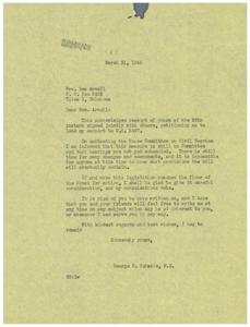 ["The document is a letter from Congressman George B. Schwabe in response to a petition from Government employees requesting support for House Bill HR 2497. Schwabe acknowledges the petition and explains that the bill is still in committee, so it is too early to know what provisions it will contain. He promises to carefully consider the bill when it reaches the House floor and appreciates the communication from the petitioners."]