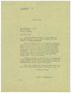 ["Miss Fox wrote to Congressman Schwabe urging support for H.R. 2497, a bill benefiting federal employees. Schwabe acknowledged receipt of her letter and informed her that the bill was in committee with hearings to begin soon. He expressed sympathy for federal employees and promised to study the bill before voting on it. Schwabe encouraged further communication from Fox on issues of interest."]