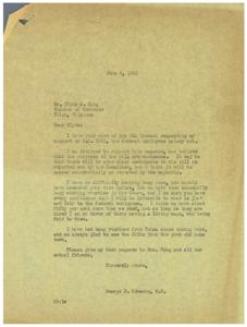 ["George B. Schwabe, a member of the House of Representatives, received a wire from Clyde A. King requesting his support for H.R. 3035, the federal employees salary act. Schwabe responded that he is inclined to support the measure and believes it will be passed with minor amendments. He also mentioned that he believes federal employees should receive a living wage, even if there are more employees than needed. Schwabe also expressed his appreciation for visitors from Tulsa and asked for his regards to be passed on to Mrs. King and mutual friends."]