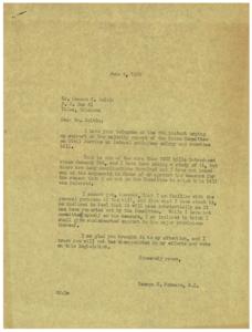 ["The document is a response to Mr. Howard T. Bolten's telegram urging support for the majority report of the House Committee on Civil Service on federal employees' salary and overtime bill. The sender, George B. Schwabe, expresses familiarity with the bill and indicates that he is inclined to support its major provisions, despite not being on the Committee to which the bill was referred. Schwabe assures Bolten of his efforts and vote on the legislation."]