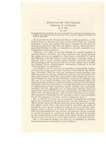 ["This act amends a previous act to provide housing for those engaged in national defense activities. It sets limits on the cost of housing units and allows for the construction of temporary units. It also outlines procedures for the recovery of possession of property, appropriations for housing, and the management of temporary shelters. The act emphasizes the importance of selling housing quickly and providing fair rentals. It also mandates consultation with local officials and gives preference to local residents for employment."]