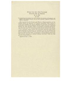 ["This act amends a previous act related to housing provision for national defense. It adds a phrase regarding claimant agency under a controlled materials plan and deletes certain words from a specific section of the previous act. The amendment was approved on July 1, 1944."]