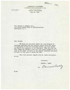 Request for Copy of Curative Indian Title Act from Honorable  George B. Schwabe, M.C., 1945-06-22 - 1945-06-22