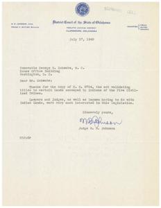 Legislation Impacting Indian Lands: A Thank You Letter to Honorable George B. Schwabe, 1945-07-17 - 1945-07-17