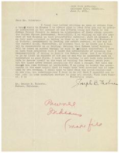 Supporting the Pawnee Tribal Council: A Letter from Joseph B. Thoburn, 1931-06-09 - 1931-06-09