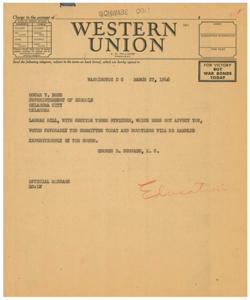 The Lanham Act and Its Impact on Oklahoma Schools: A Telegram Report from 1946, 1946-03-27