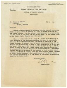 Title: Request for Congressional Appropriation for Pawnee Indian Land Claim, 1946-01-01 - 1946-12-31