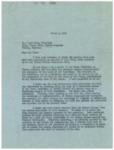 Support for Indian Claims Commission Bill: A Letter from George B. Schwabe, 1946-03-07 - 1946-03-07
